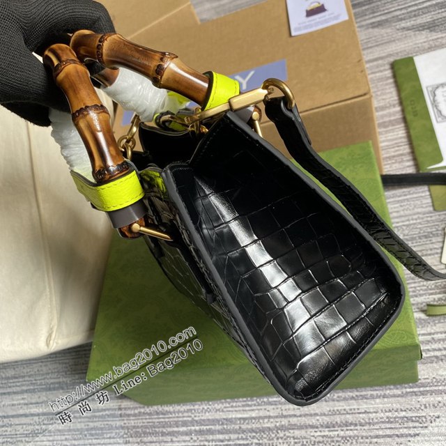 Gucci新款包包 古馳鱷魚紋牛皮竹節包 竹節提手雙G配件 Gucci迷你托特包 655661  ydg3297